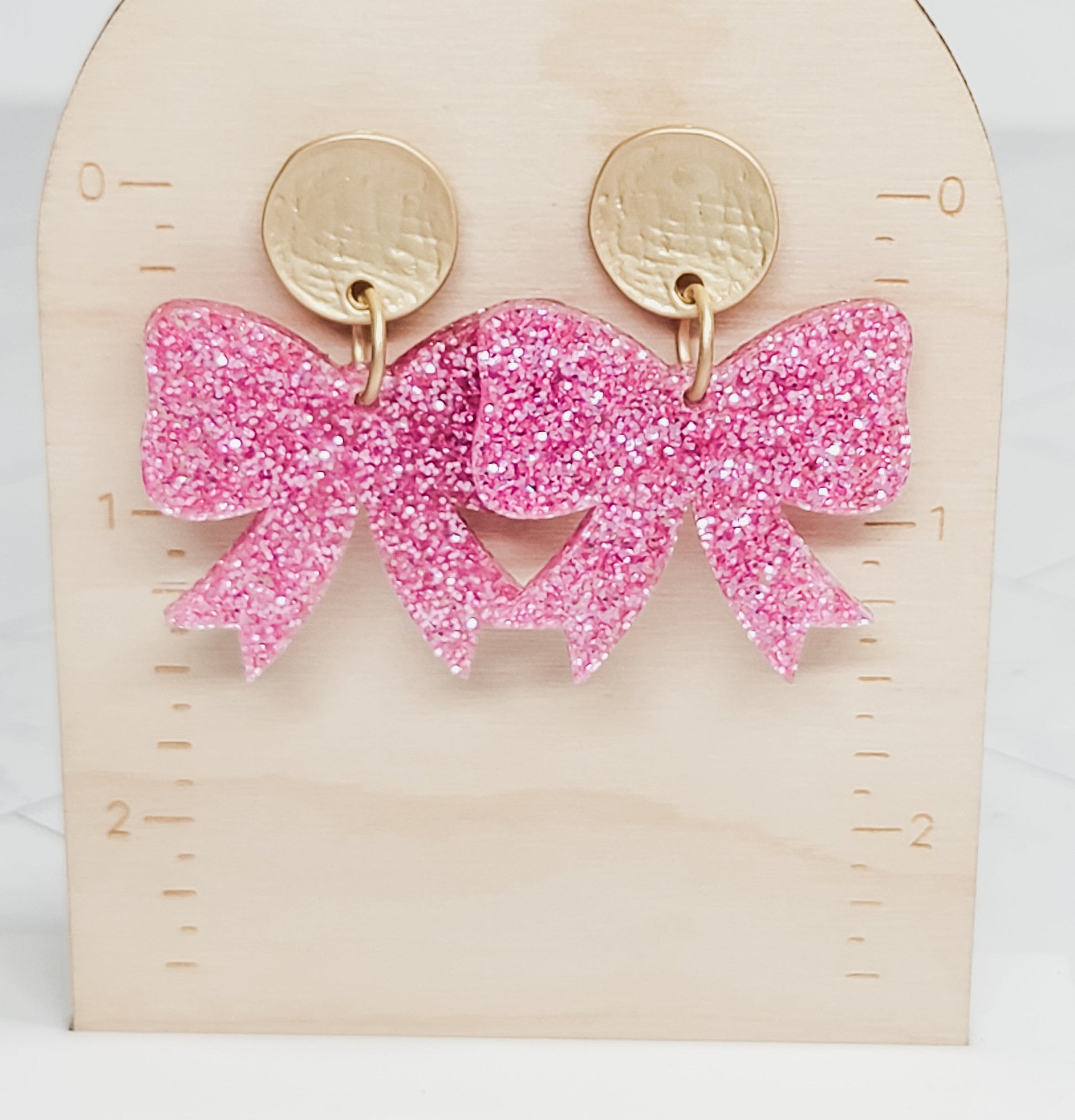 Glitter Bow Earrings, Bow Studs, Pink Acrylic Bow Earrings, Bow Jewelry, Glitter Pendant