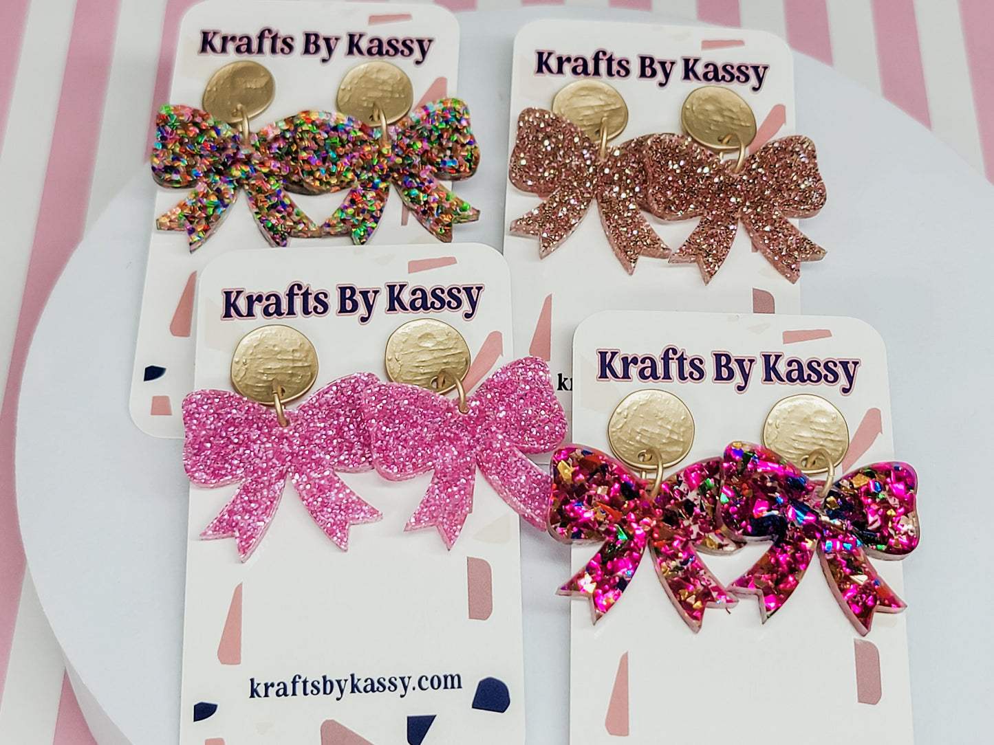 Glitter Bow Earrings, Bow Studs, Pink Acrylic Bow Earrings, Bow Jewelry, Glitter Pendant
