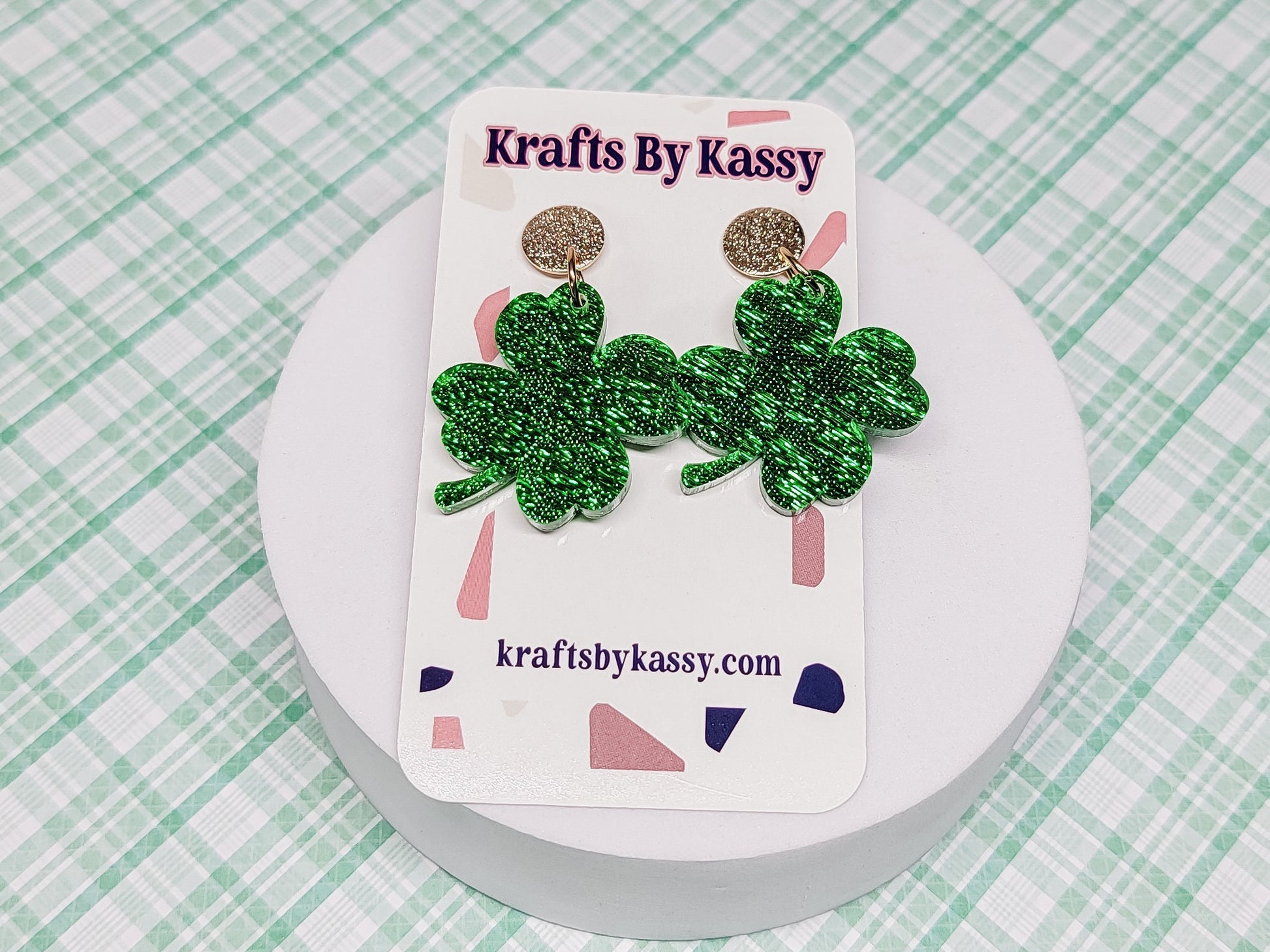 Green Glitter Shamrock Earrings, St Patrick's Day Earrings, Statement Acrylic Earrings, Green Clover Accessories