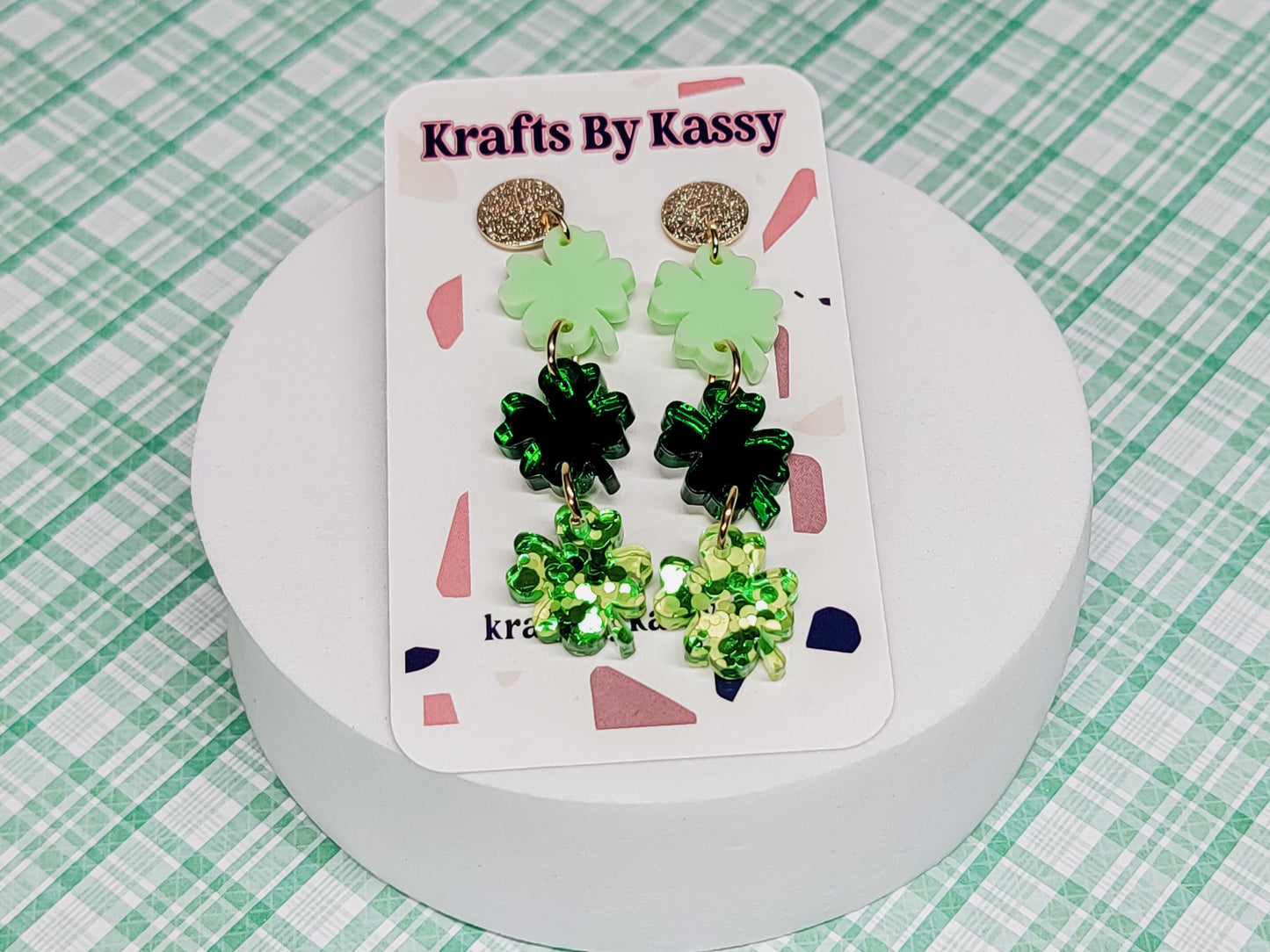Green Stacked Shamrock Earrings, Saint Patrick's Day Shamrock Earrings, Shamrock Jewelry