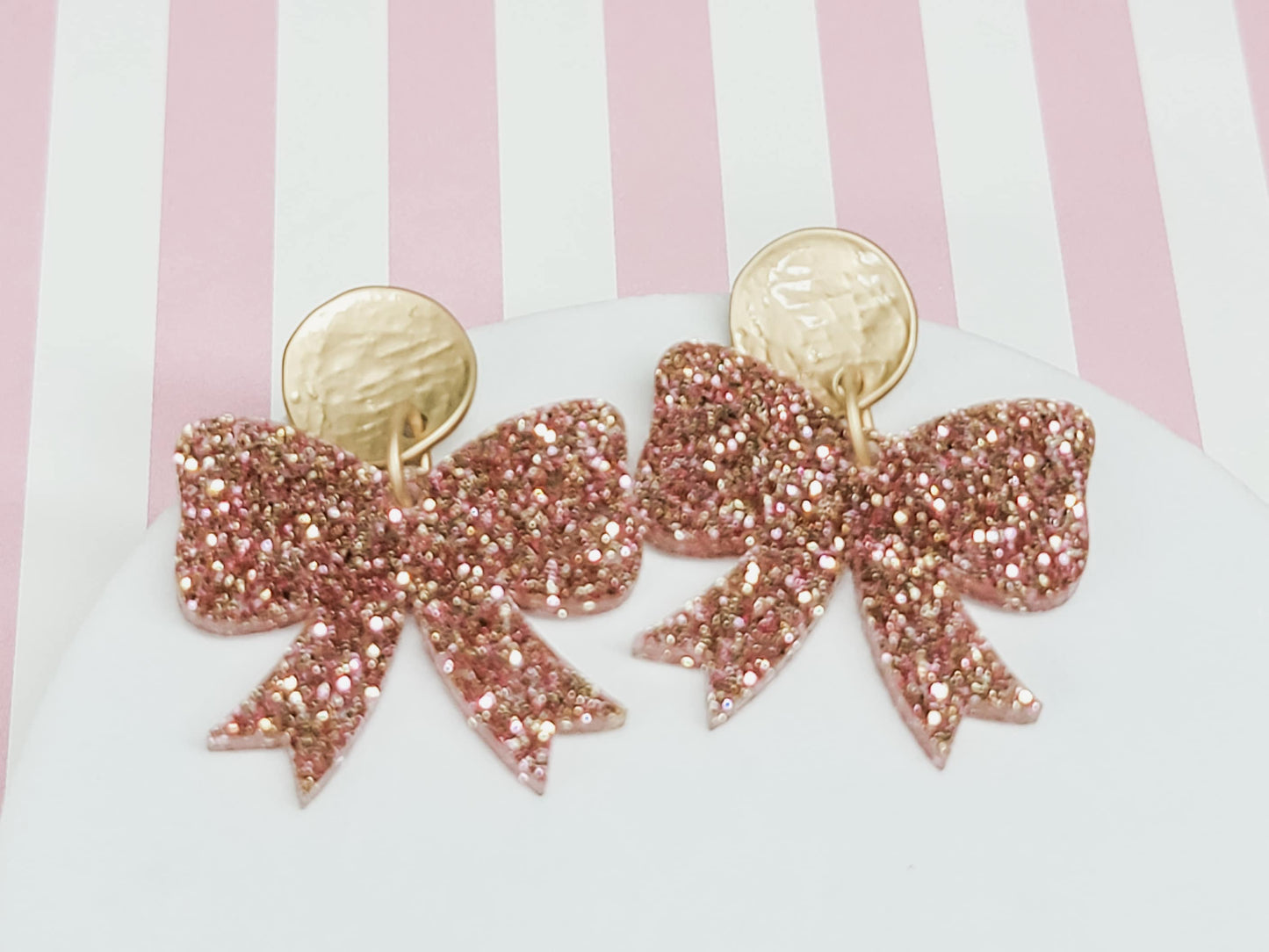 Glitter Bow Earrings, Bow Studs, Pink Acrylic Bow Earrings, Bow Jewelry, Glitter Pendant