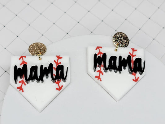 Homeplate Mama Baseball Earrings, Sports Jewelry, Statement Acrylic Earrings, Baseball Jewelry, Acrylic Dangles, Sports Mama Gift
