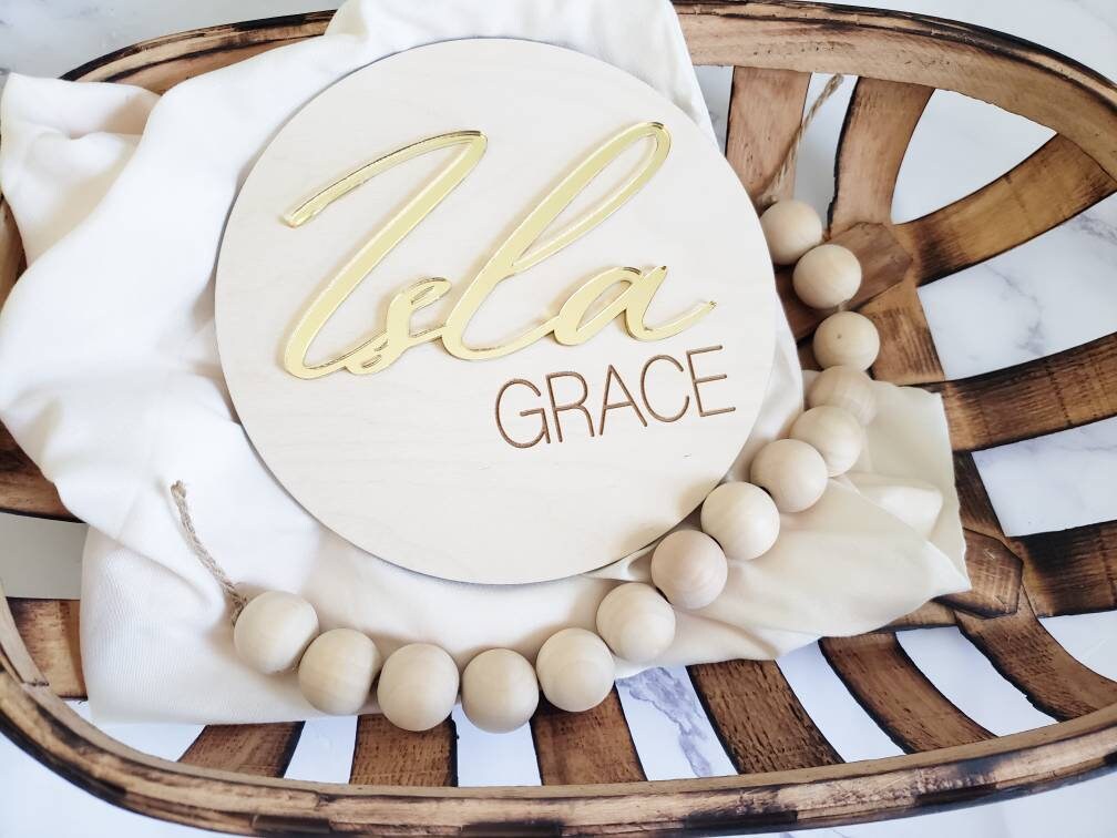 3D Name Sign, Engraved Wood Acrylic Name Sign, Name Announcement Plaque, Rose Gold Nursery Decor, Newborn Photo Props, Baby Shower Gift