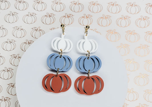 Blue & Orange Stacked Pumpkin Earrings
