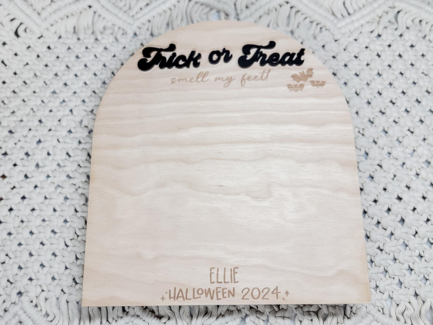 Trick or Treat Sign, Footprint Sign, First Halloween Decor, Personalized Halloween Sign