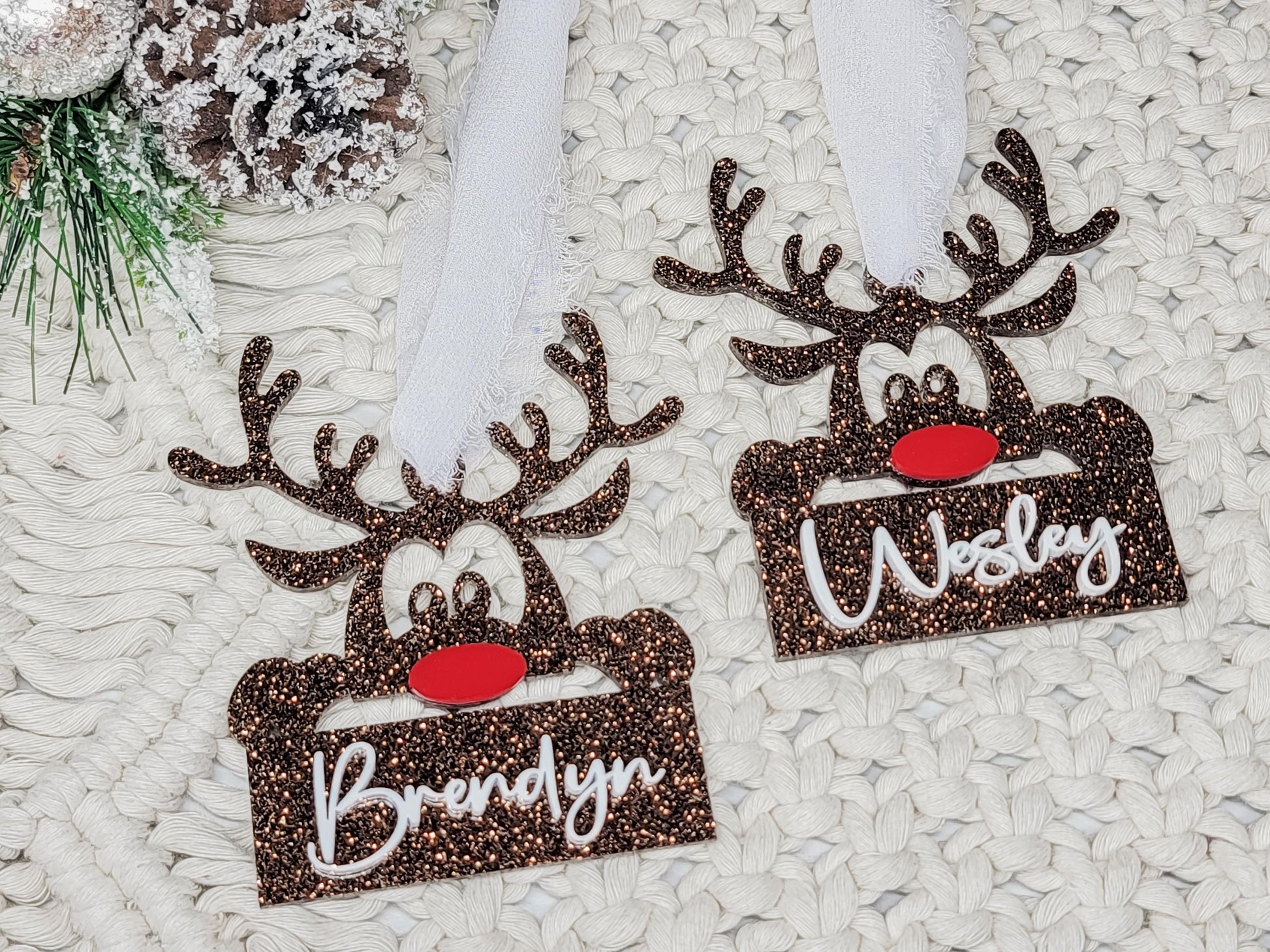 Reindeer Ornament, Personalized Ornament, Rudolph Ornament, Christmas Decor, Gift Tag, Kid Gift Tag, Present Tag