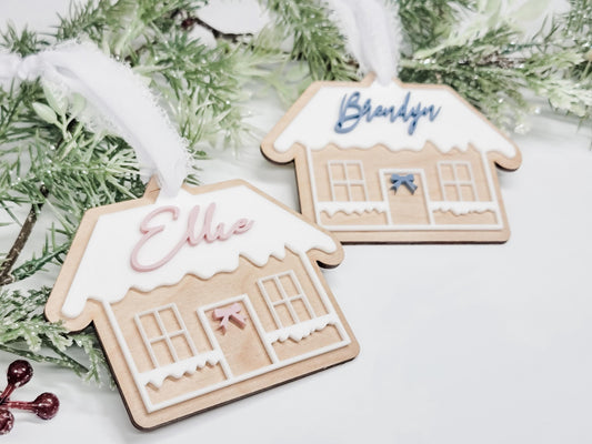 Personalized Cozy House Ornament, Custom Ornament, Gingerbread House Tag, Christmas Decor, Gift Tag, Kid Gift Tag, Present Tag