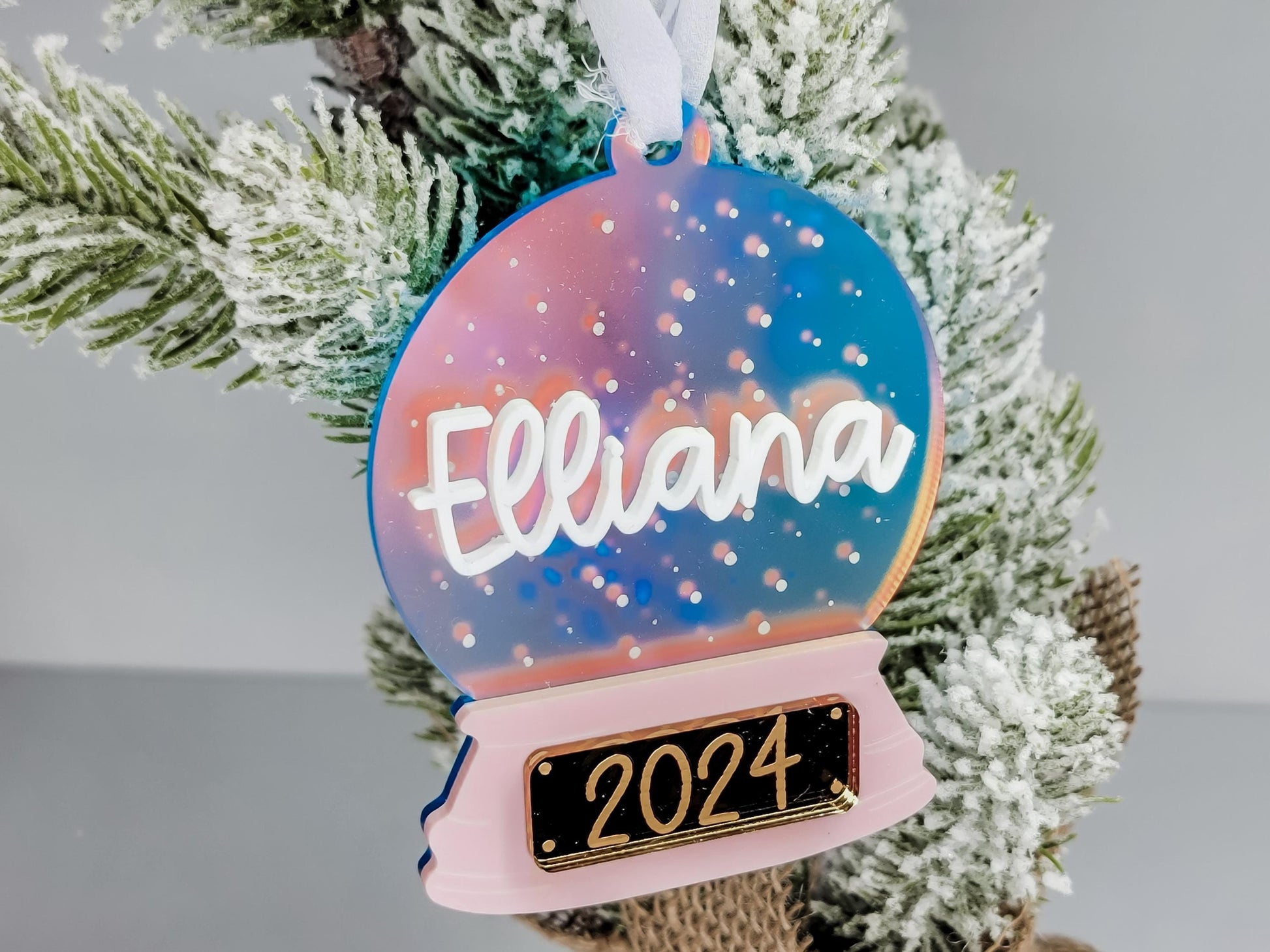 Personalized Snow Globe Ornament, Christmas Ornament, Present Tag, Christmas Decor, Gift Tag, Kid Gift Tag, Snow Globe Ornament