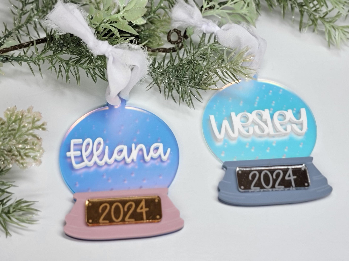 Personalized Snow Globe Ornament, Christmas Ornament, Present Tag, Christmas Decor, Gift Tag, Kid Gift Tag, Snow Globe Ornament