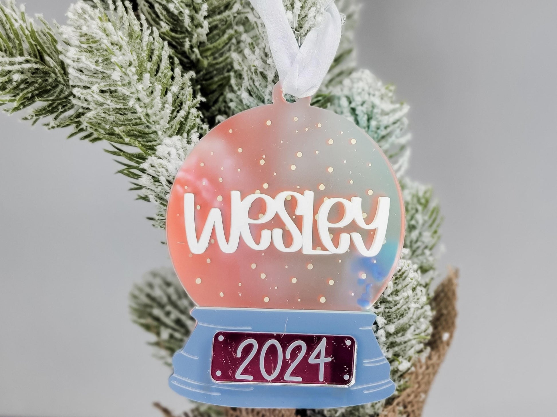 Personalized Snow Globe Ornament, Christmas Ornament, Present Tag, Christmas Decor, Gift Tag, Kid Gift Tag, Snow Globe Ornament