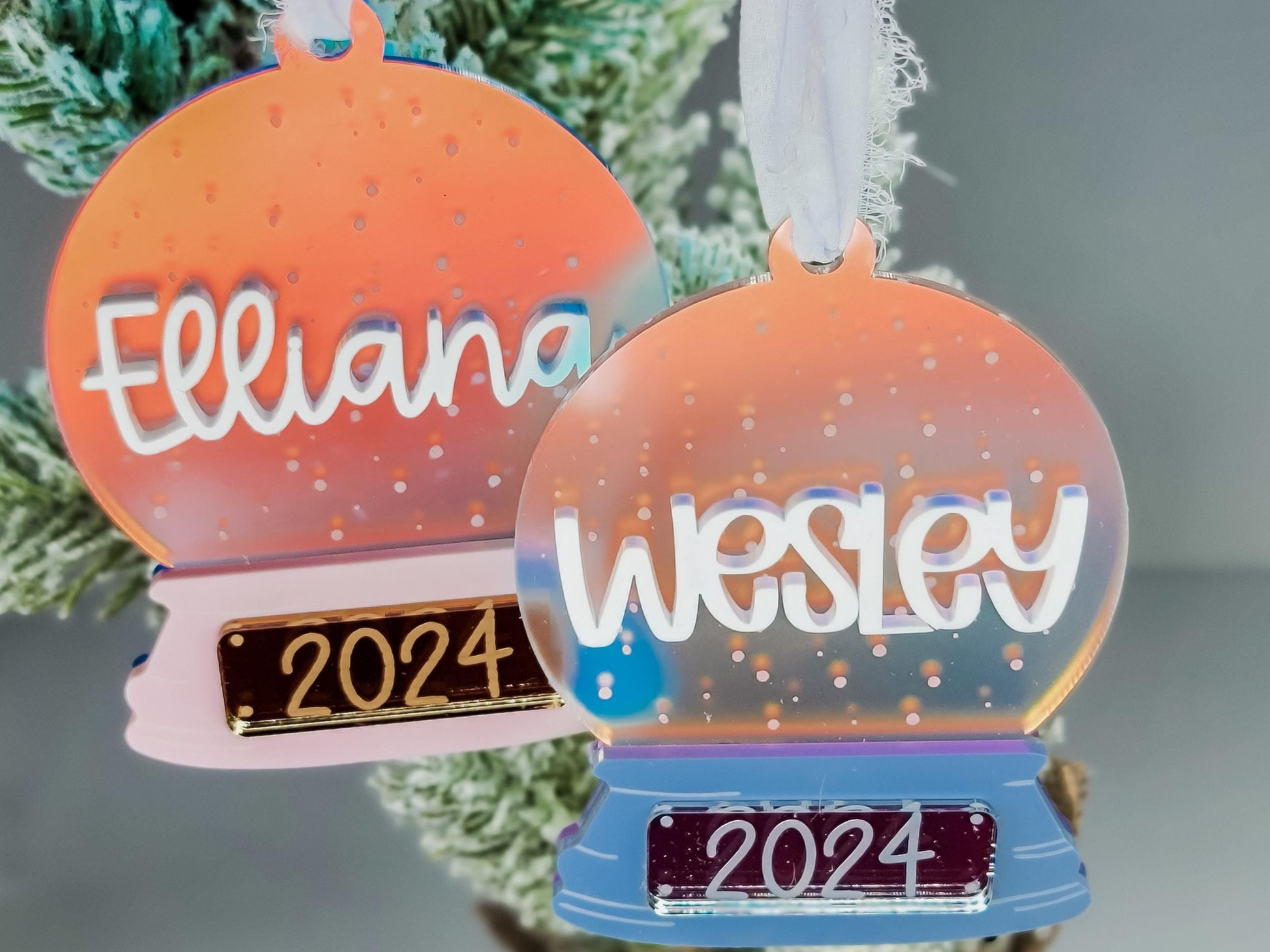 Personalized Snow Globe Ornament, Christmas Ornament, Present Tag, Christmas Decor, Gift Tag, Kid Gift Tag, Snow Globe Ornament