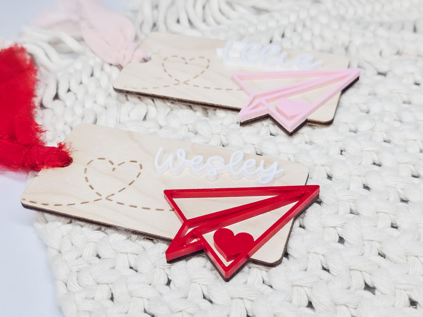 Paper Airplane Valentine's Day Tags, Personalized Valentine's Day Décor, Heart Name Tag, Tiered Tray Décor, Valentine's Day Gifts for Kids