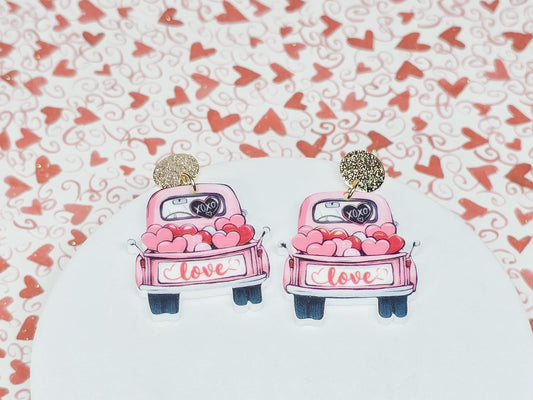 Stacked Heart Earrings, Valentine's Earrings, Fun Accessories, Statement Acrylic Earrings, Heart Acrylic Earrings, Red Bow Jewelry