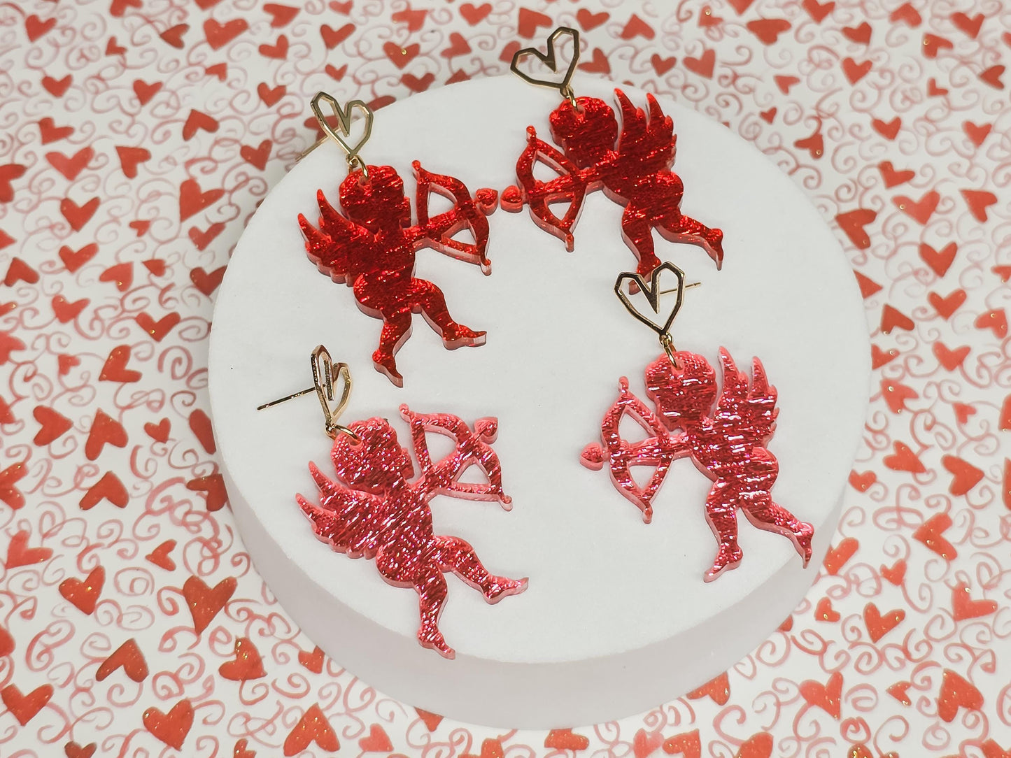 Cupid Acrylic Earrings, Valentine's Earrings, Love Accessories, Statement Acrylic Earrings, Heart Acrylic Earrings