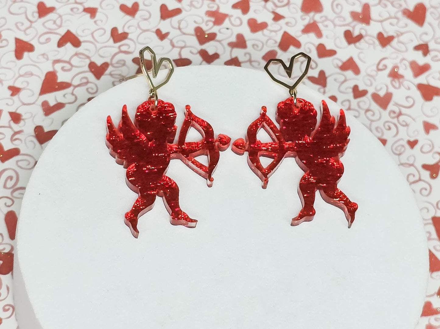 Cupid Acrylic Earrings, Valentine's Earrings, Love Accessories, Statement Acrylic Earrings, Heart Acrylic Earrings