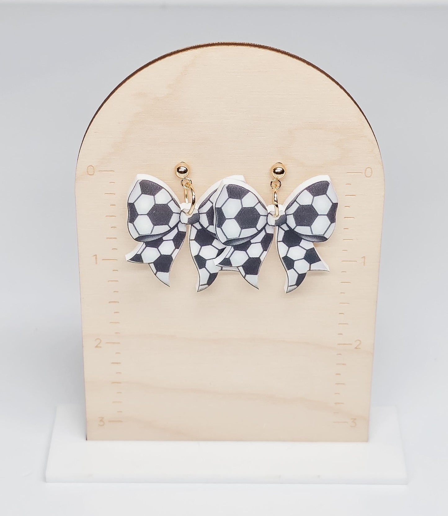 Sports Bow Earrings, Statement Acrylic Earrings, Soccer Acrylic Dangles, Sports Mama Gift