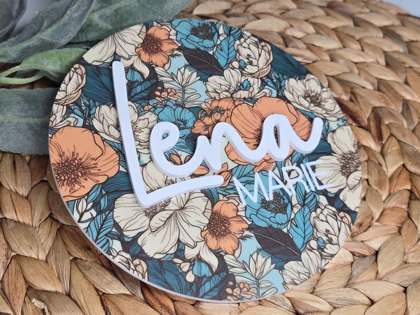 Floral Name Sign, Acrylic Wall Art, Name Announcement Plaque, Floral Nursery Decor, Newborn Photo Props, Baby Shower Gift