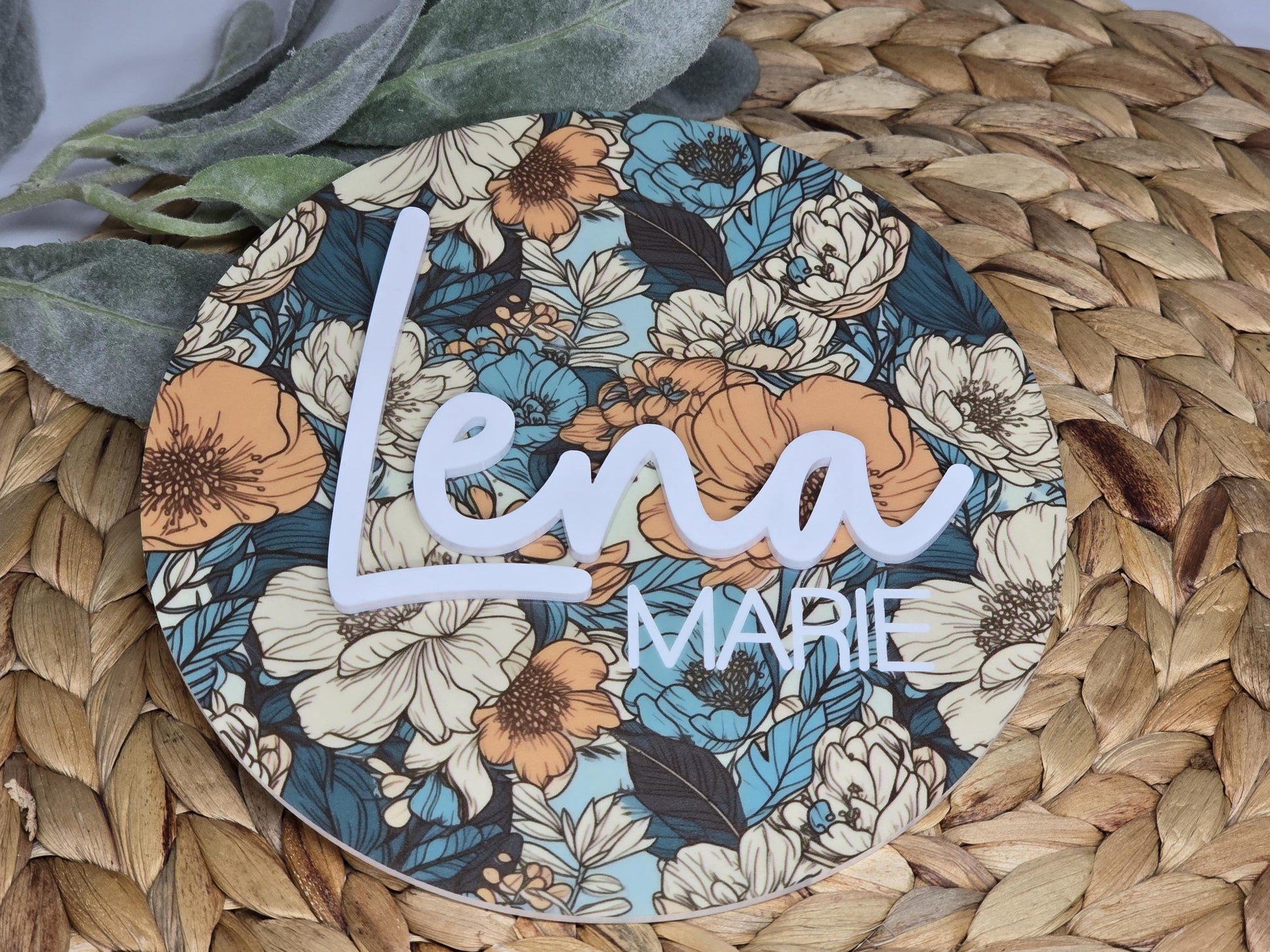Floral Name Sign, Acrylic Wall Art, Name Announcement Plaque, Floral Nursery Decor, Newborn Photo Props, Baby Shower Gift
