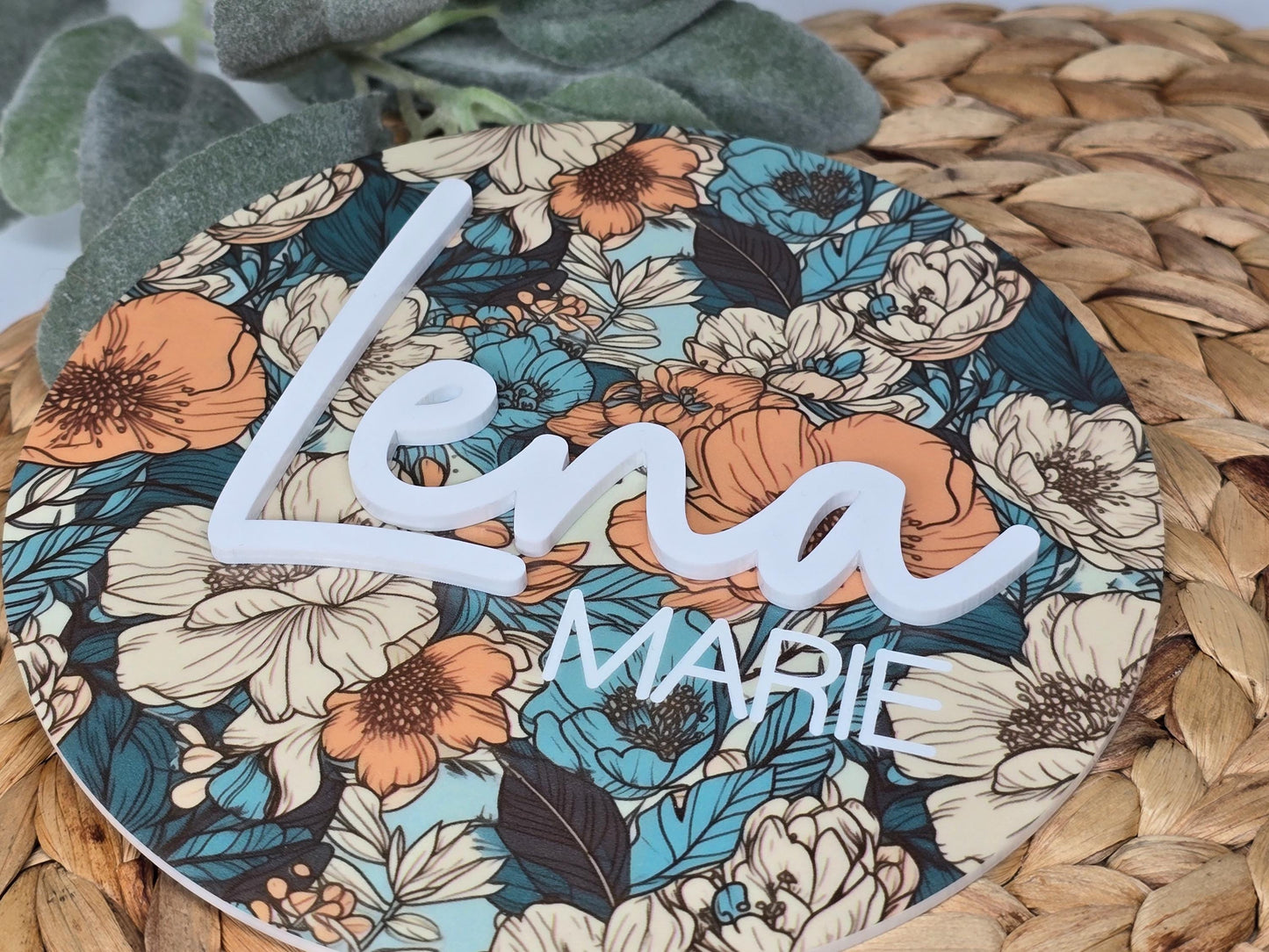 Floral Name Sign, Acrylic Wall Art, Name Announcement Plaque, Floral Nursery Decor, Newborn Photo Props, Baby Shower Gift