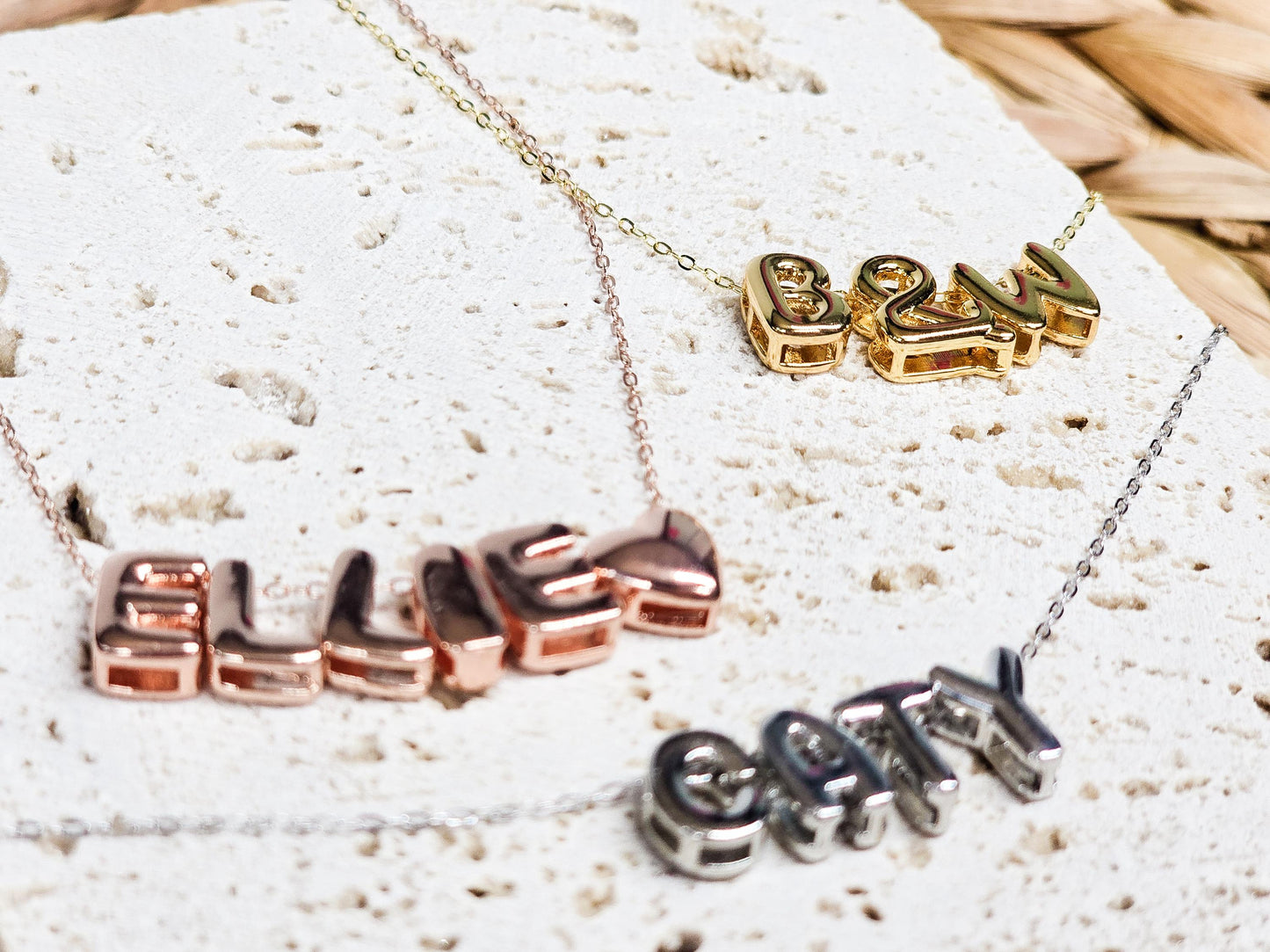 Personalized Necklace, Minimalist Jewelry, Sterling Silver, Bubble Letter Necklace, Modern Jewelry