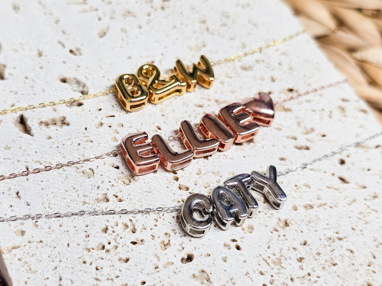 Personalized Necklace, Minimalist Jewelry, Sterling Silver, Bubble Letter Necklace, Modern Jewelry