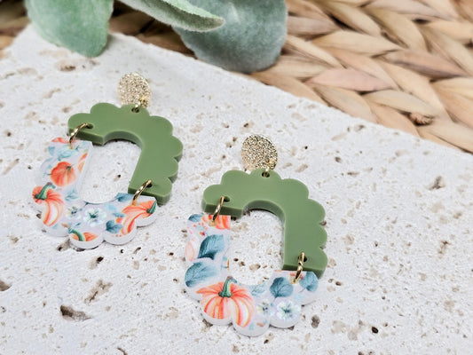 Scalloped Arch Acrylic Pumpkin Earrings, Fall Accessories