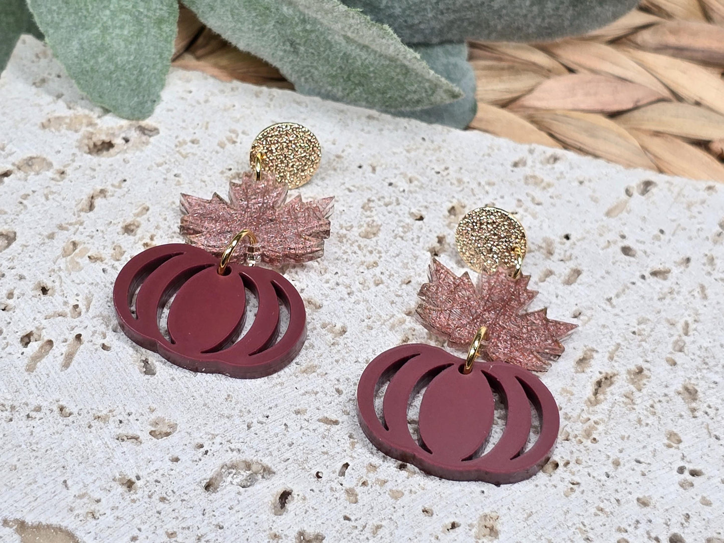 Leaf Pumpkin Acrylic Earrings, Fall Jewelry