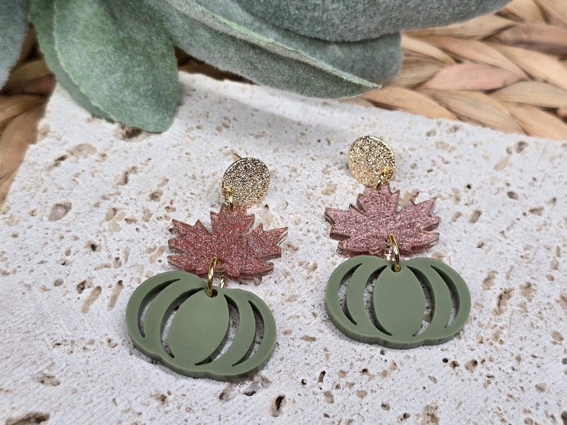 Leaf Pumpkin Acrylic Earrings, Fall Jewelry