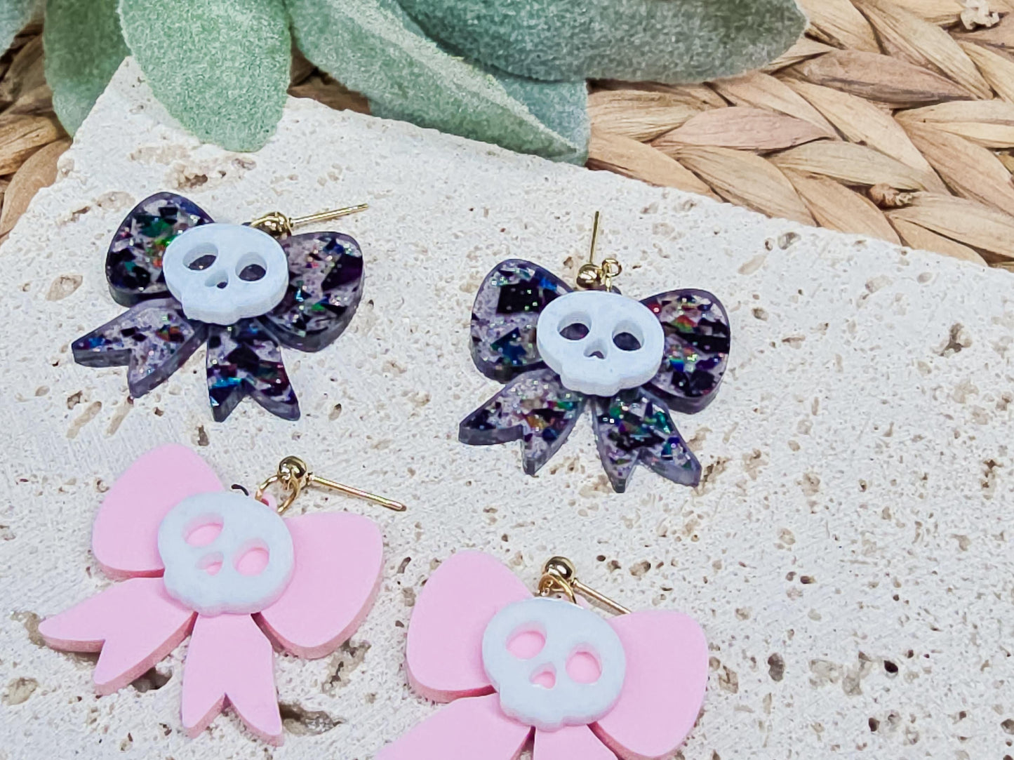 Skull Bow Earrings, Acrylic Halloween Accessories