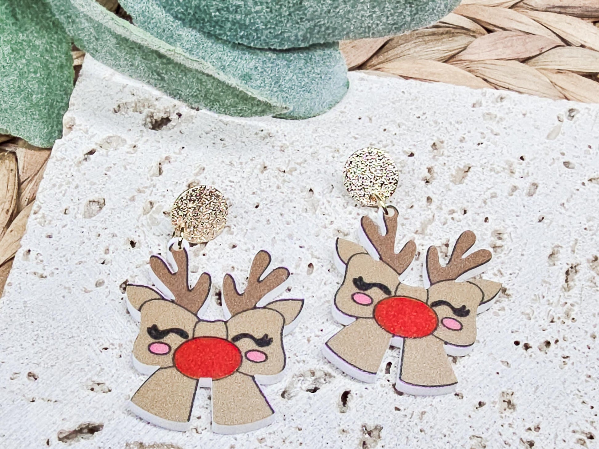 Santa Bow Earrings, Elf Accessories, Gingerbread Acrylic, Reindeer Jewelry