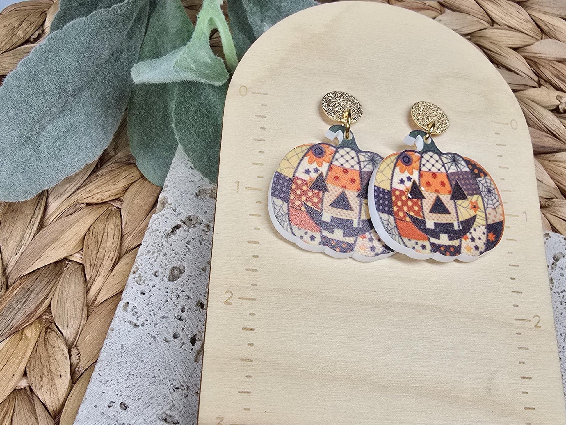 Patch Pumpkin Earrings, Acrylic Pumpkin Jewelry