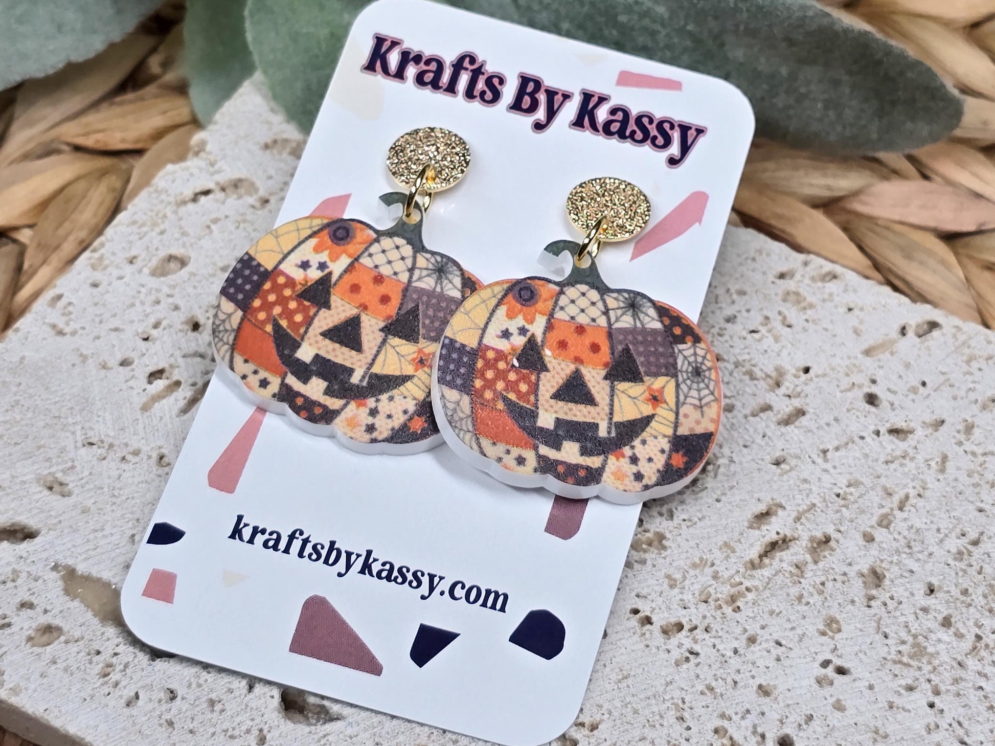 Patch Pumpkin Earrings, Acrylic Pumpkin Jewelry