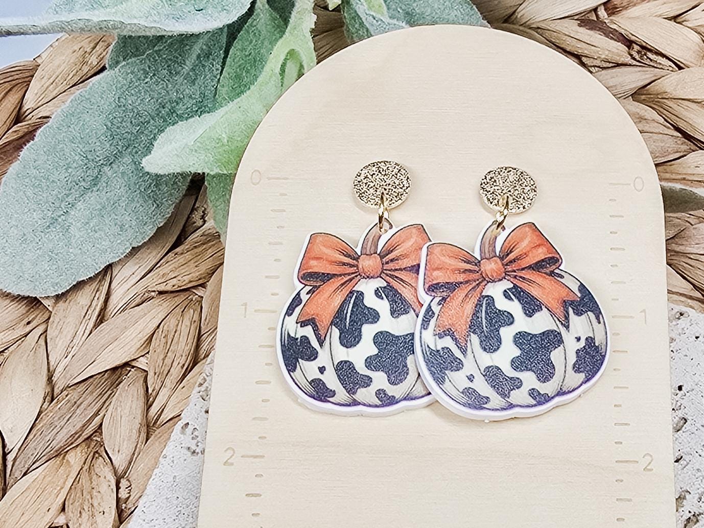 Leopard Pumpkin Earrings, Thanksgiving Earrings, Acrylic Pumpkin Earrings