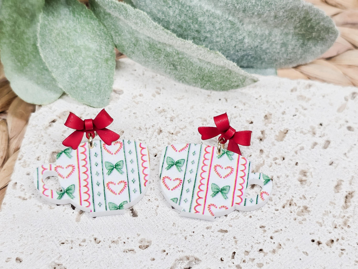 Christmas Mug Acrylic Earrings, Holiday Winter Accessories, Christmas Jewelry, Coffee Charm