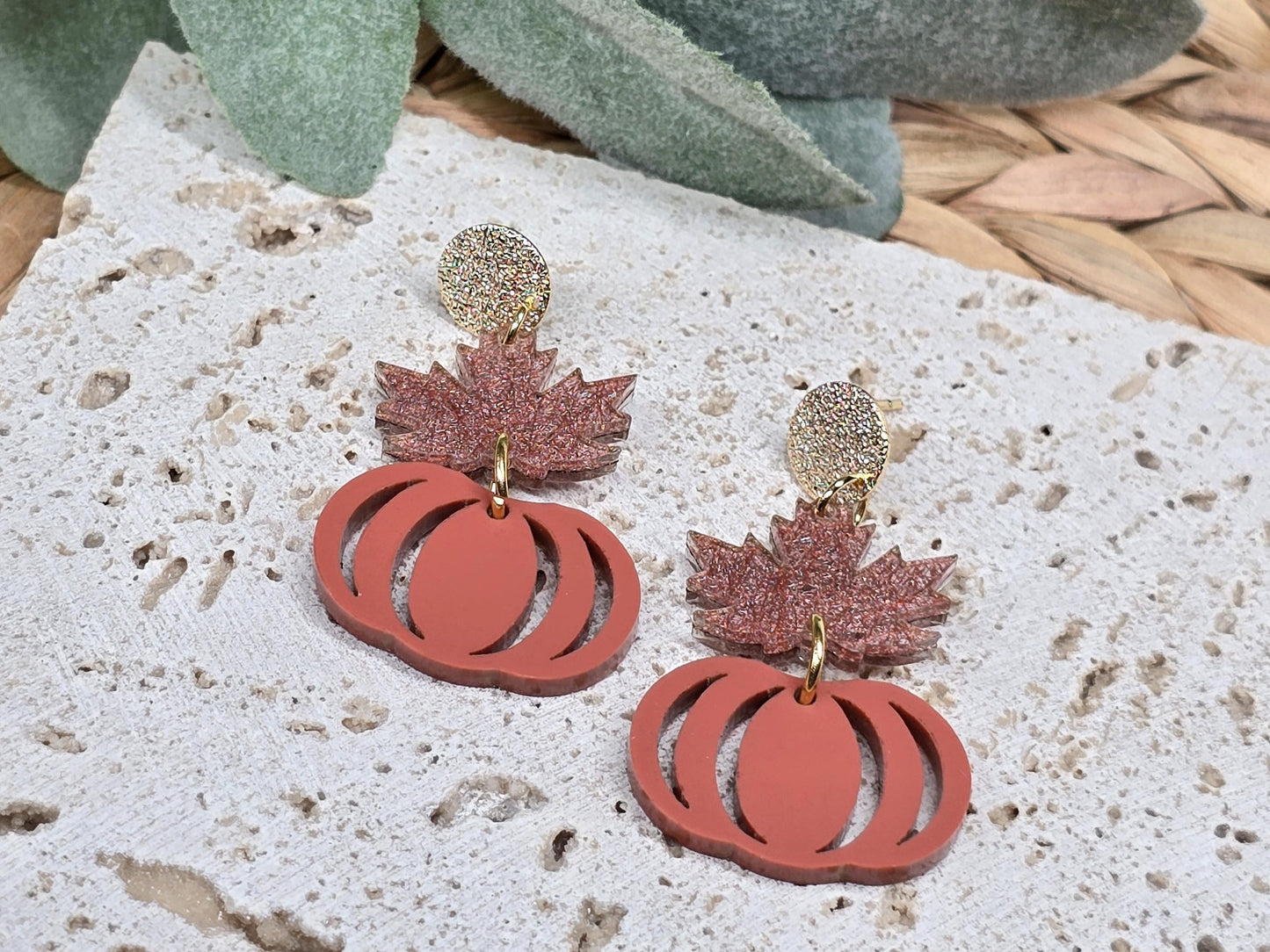 Leaf Pumpkin Acrylic Earrings, Fall Jewelry