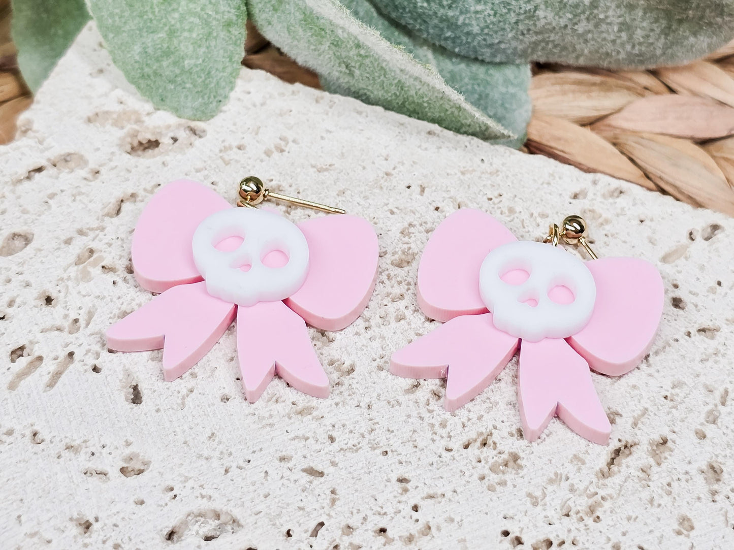 Skull Bow Earrings, Acrylic Halloween Accessories