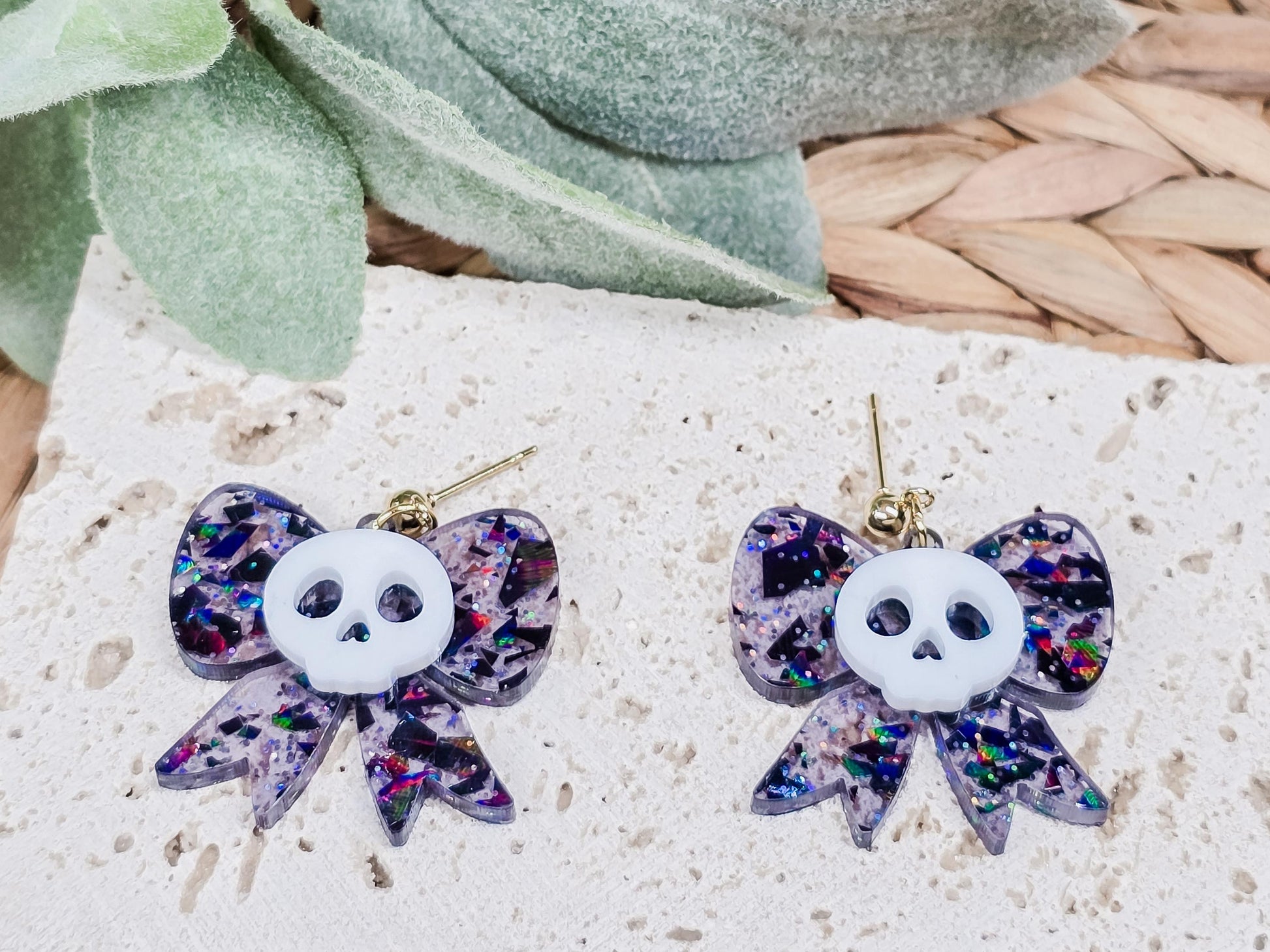 Skull Bow Earrings, Acrylic Halloween Accessories