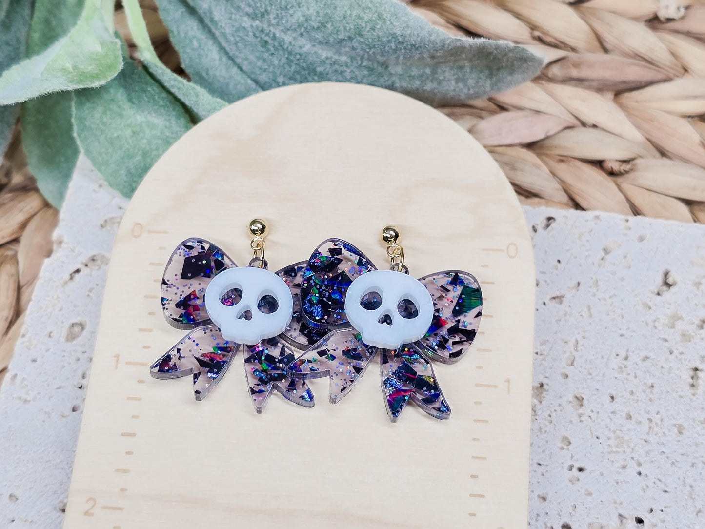 Skull Bow Earrings, Acrylic Halloween Accessories