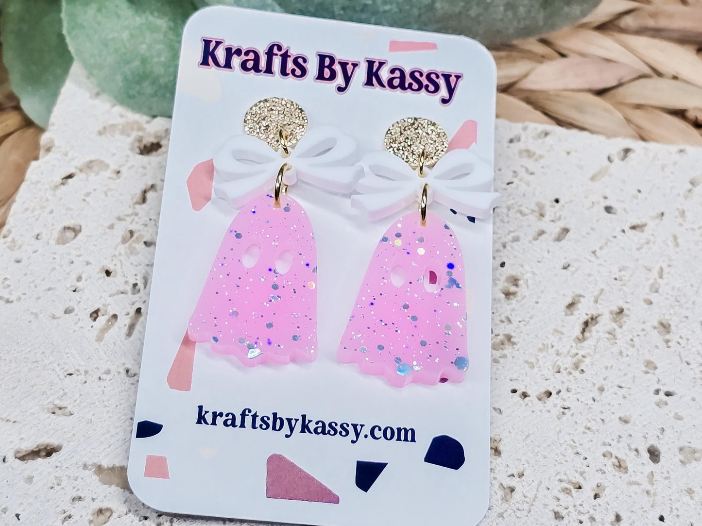 Ghost with Coquette Bow Earrings, Spooky Jewelry, Fall Accessories