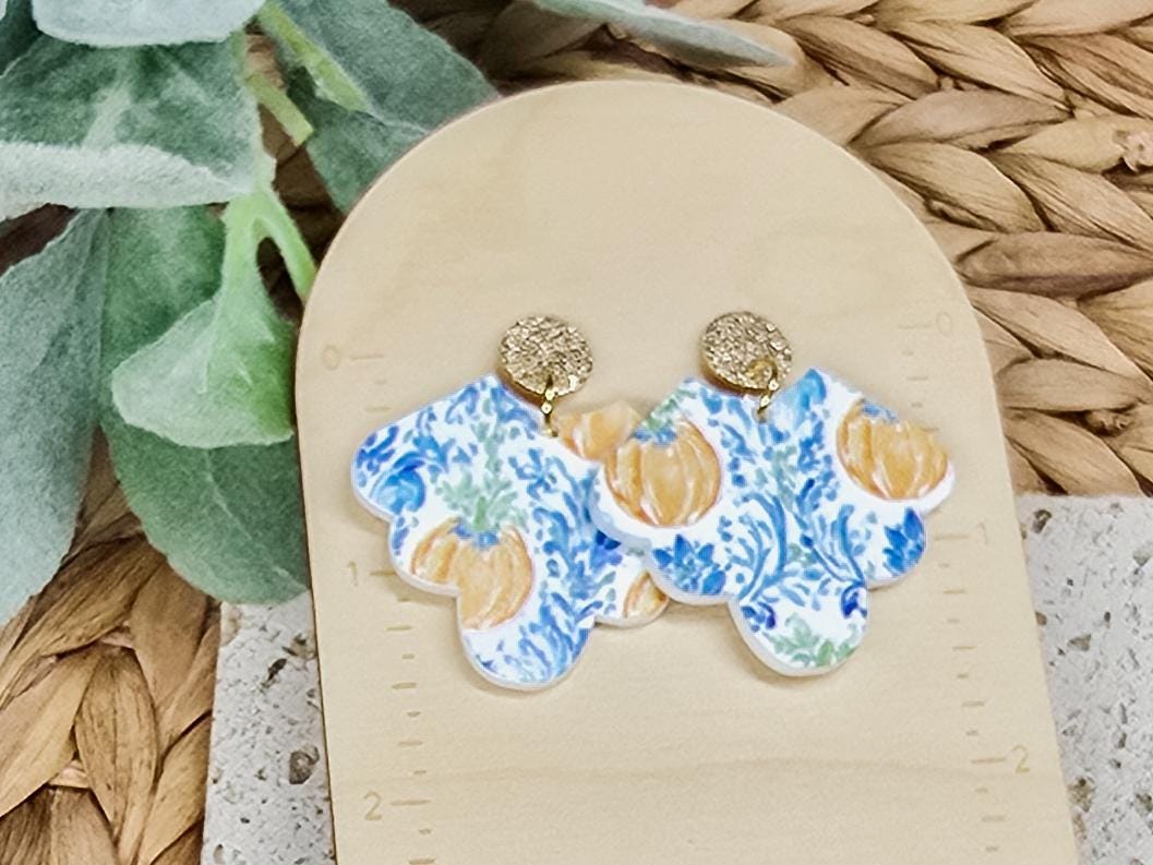 Vintage Pumpkin Acrylic Earrings, Thanksgiving Earrings, Fall Jewelry, Pumpkin Jewelry