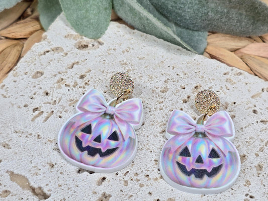Iridescent Pumpkin Earrings, Acrylic Pumpkin Earrings