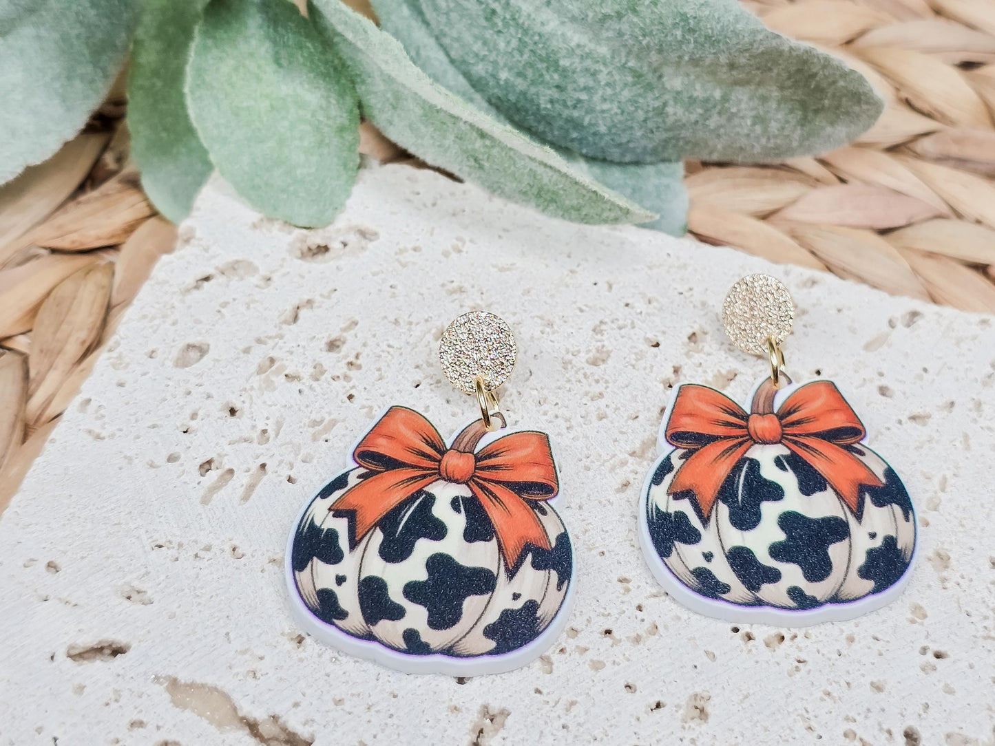 Leopard Pumpkin Earrings, Thanksgiving Earrings, Acrylic Pumpkin Earrings