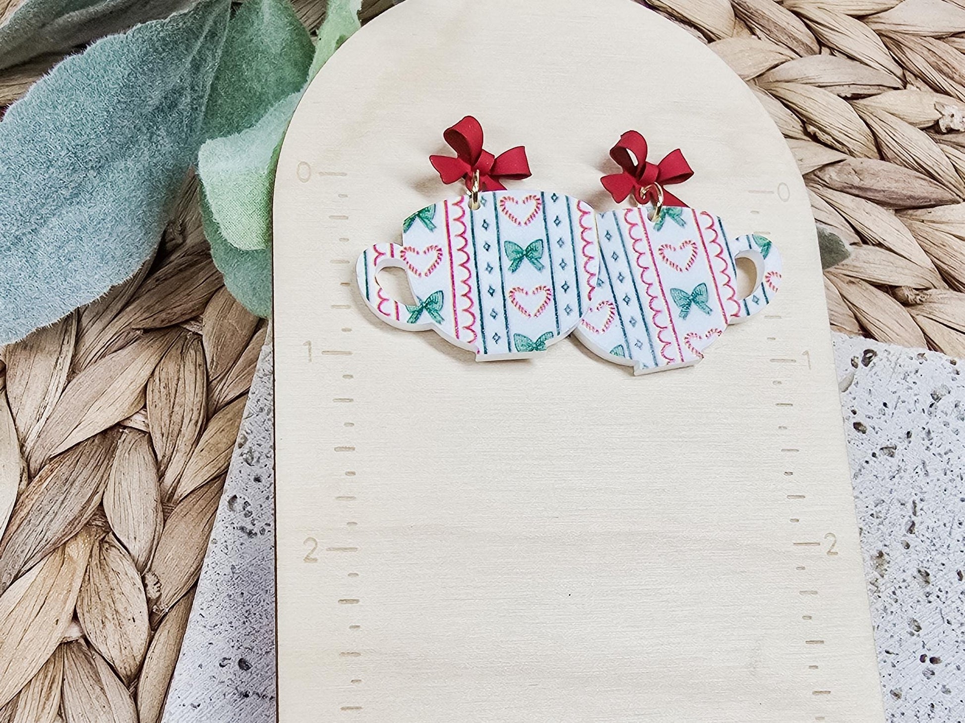 Christmas Mug Acrylic Earrings, Holiday Winter Accessories, Christmas Jewelry, Coffee Charm