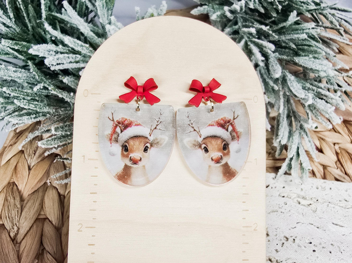 Vintage Reindeer Earrings, Christmas Jewelry, Holiday Winter Accessories, Acrylic Earrings, Rudolph Earrings