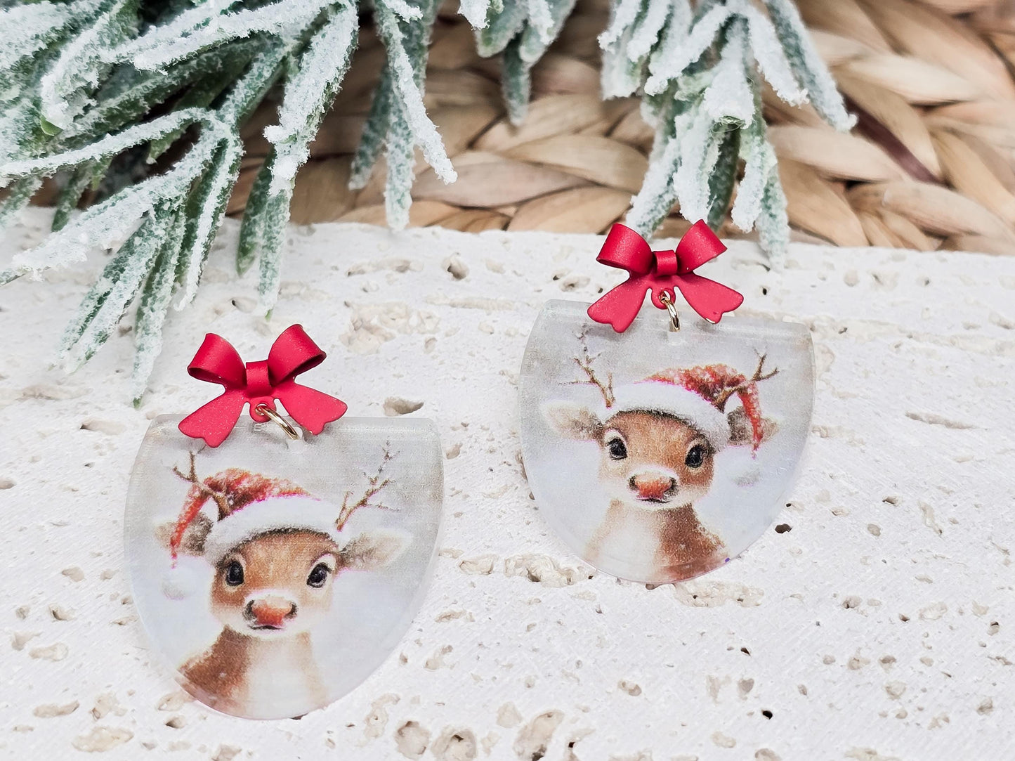 Vintage Reindeer Earrings, Christmas Jewelry, Holiday Winter Accessories, Acrylic Earrings, Rudolph Earrings