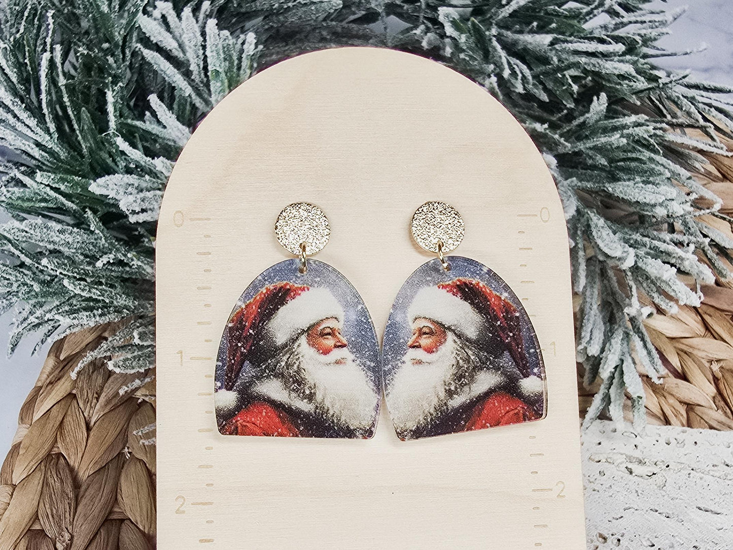 Vintage Santa Earrings, Christmas Jewelry, Holiday Winter Accessories, Acrylic Earrings, Santa Earrings