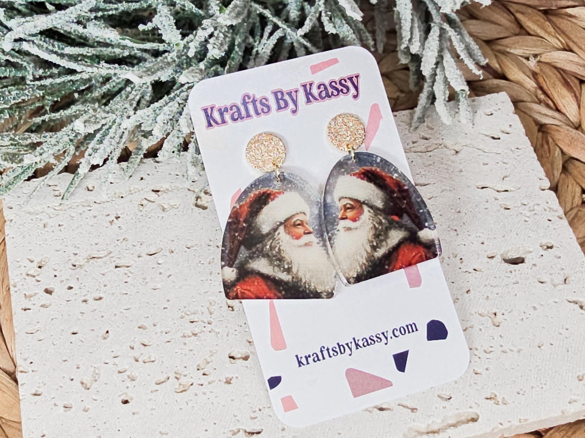 Vintage Santa Earrings, Christmas Jewelry, Holiday Winter Accessories, Acrylic Earrings, Santa Earrings