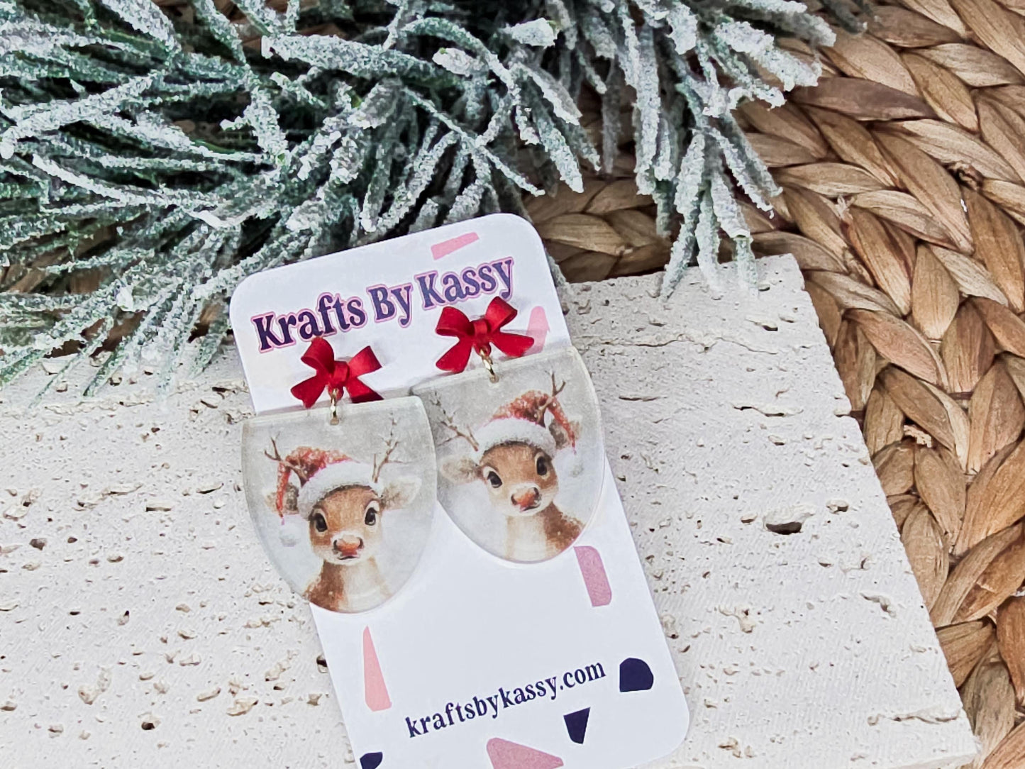 Vintage Reindeer Earrings, Christmas Jewelry, Holiday Winter Accessories, Acrylic Earrings, Rudolph Earrings