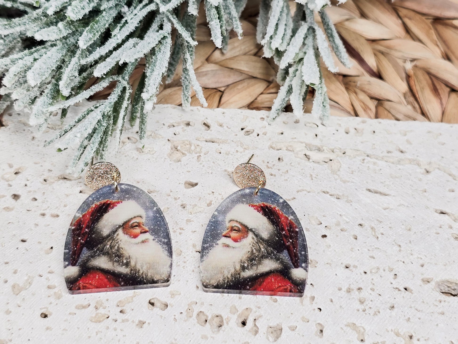 Vintage Santa Earrings, Christmas Jewelry, Holiday Winter Accessories, Acrylic Earrings, Santa Earrings