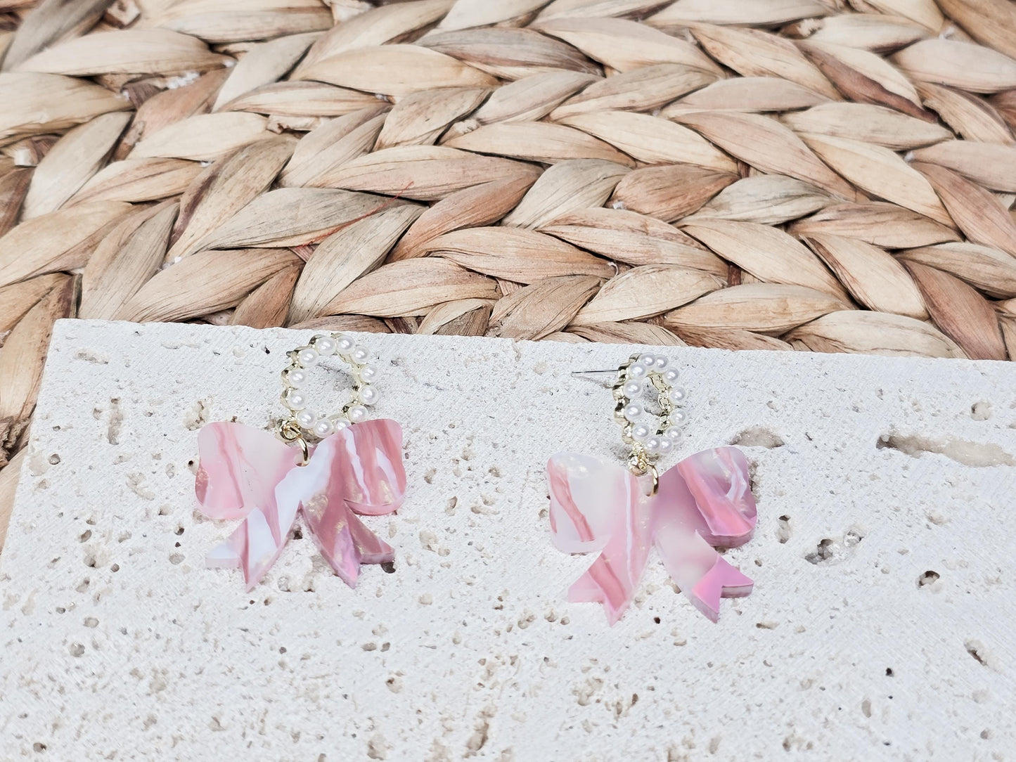 Mini Bow Acrylic Earrings, Valentine's Accessories, Fun Accessories, Statement Jewelry, Pearl Earrings